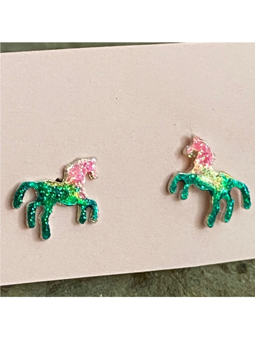 Glitter Unicorn Stud Earrings - Pink & Green
